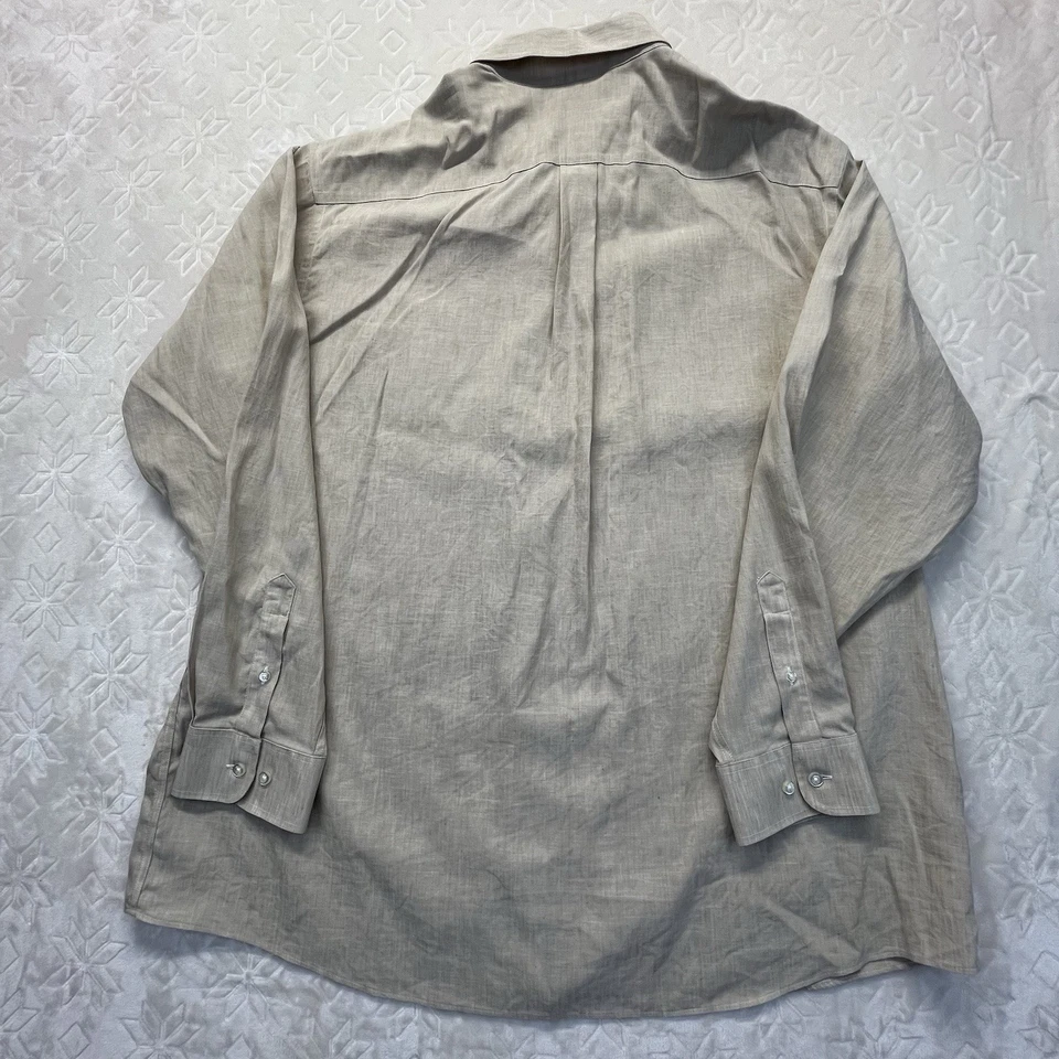 Рубашка мужская Roundtree & Yorke не железная 2XT высокая бежевая серо-коричневая люкс льняная золотая этикетка - Изображение 2 из 4