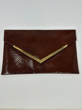 VTG Teek~Orr Croc Embossed Brown Leather Envelope Clutch Bag Purse Made In USA