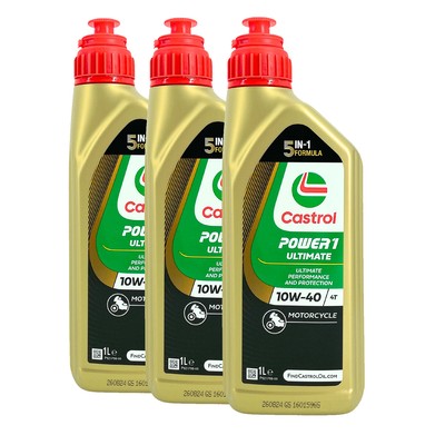 CASTROL Power 1 Ultimate 4T SAE 10W-40 Motorradöl, API SN, JASO MA2, 3x1 Liter
