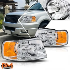 For 03-06 Ford Expedition Chrome Housing Headlight Amber Side Corner Lamps Pair