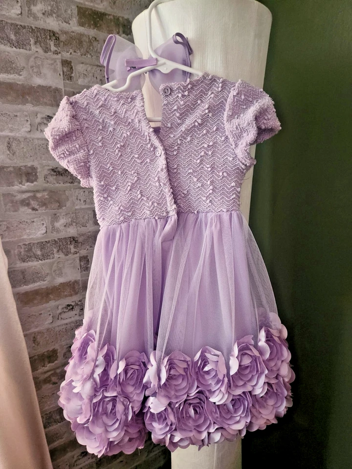 Vestido de desfile lavanda vestido de fiesta con lazo pinza para el pelo - talla 3T flor tul falda Foto 3 de 4