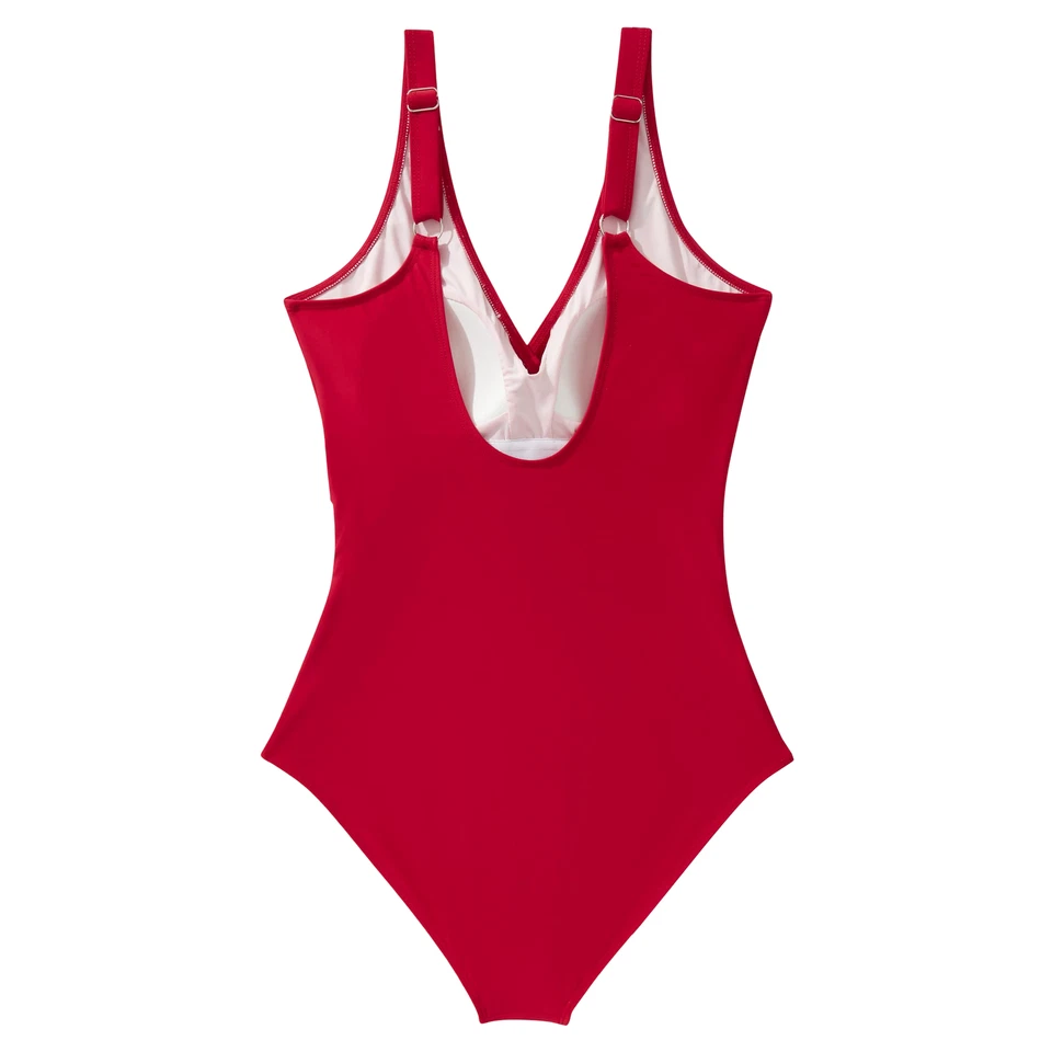 Maillot de Bain Une Pièce Femme Col en V Rouge XXL - Push Up Gainant Effet Aminc - Photo 4/4