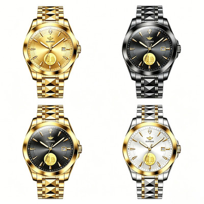 OUPINKE Men Gold Watch Automatic Mechanical Luxury Business Wristwatch with Date