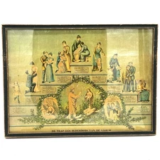 Antique Chromolithograph Print Stages Of A Womens Life Staircase Of Life 19th C.