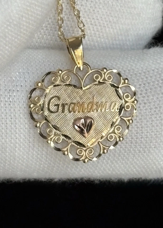 14k Yellow & Rose Gold Grandma Heart Pendant 21 inch Rope Chain Necklace 1.94g - Image 2 of 4