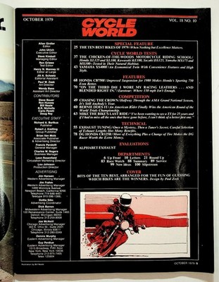 Cycle World Magazine October 1979 Ten Best Bikes Yamaha Honda