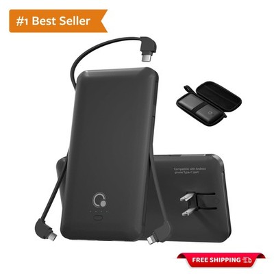 10000mAh Portable Charger with Built-in Cables & Wall Plug for Travel Ease