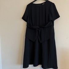 She Dress Size 14-16 Black Short Sleeve Ruched Midi Dress Pockets SP2