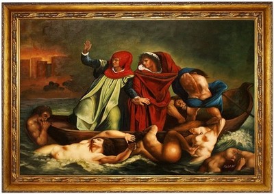Gemälde, Eugene Delacroix, Die Dantebarke, Ölbild,ÖLGEMÄLDE,HANDGEMALT F60x80cm