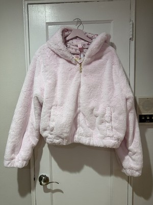 NWT Victorias Secret PINK x LoveShackFancy Faux-Fur Bomber Bow Jacket Large L