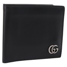 GUCCI GG Marmont Compact Wallet Leather Black Silver 428725 Auth 198795A
