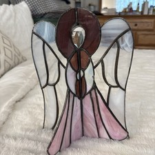 Vintage Stained Glass Angel Iridescent Standing Figurine 9.5" Tall 3-Dimensional