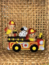 Vintage MCM made In USA Wall Art Nursery Kids Room Decor Fire truck Firefighters