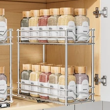 PanPanPal Pull Out Spice Rack Organizer for Inside Cabinet, 2 Tier Slide Out ...