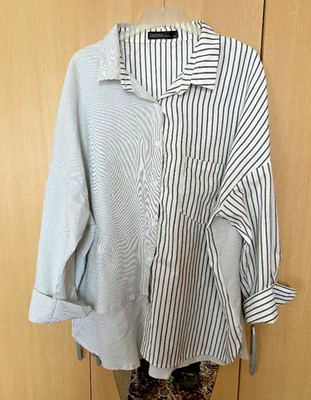 Edle Bluse  weiß fein gestreift blau  Gr. 54 - 56  / 5  X ''zanzea'' wie neu