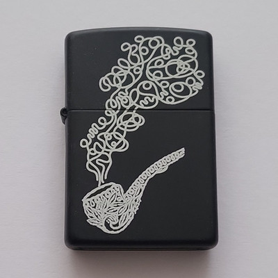 Zippo Black Matte Lighter with White Smoking Pipe & White Smoke Design