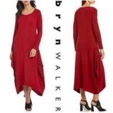 Bryn Walker Chelsea Made in USA Long Sleeve Lagenlook Midi Dress Women Small Red