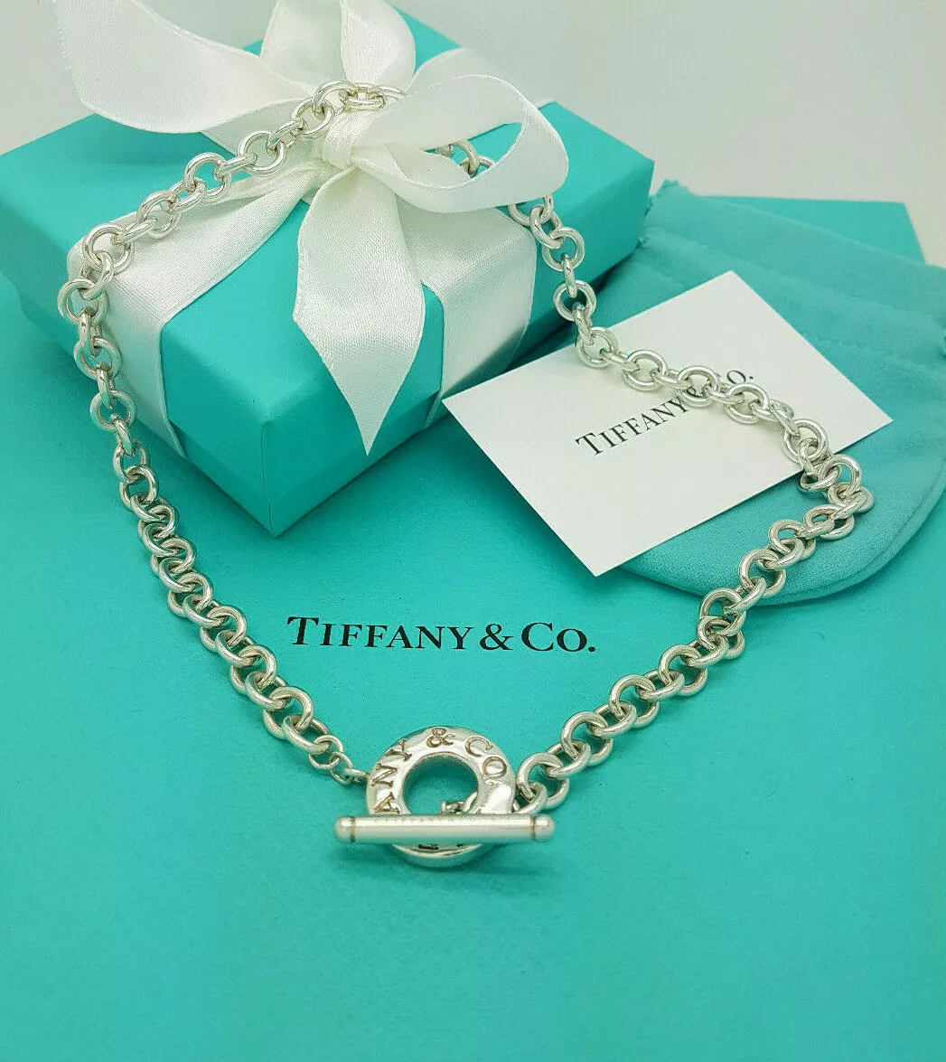 Tiffany Co. Silver Toggle Logo Clasp Choker Necklace Hallmarked RRP 695