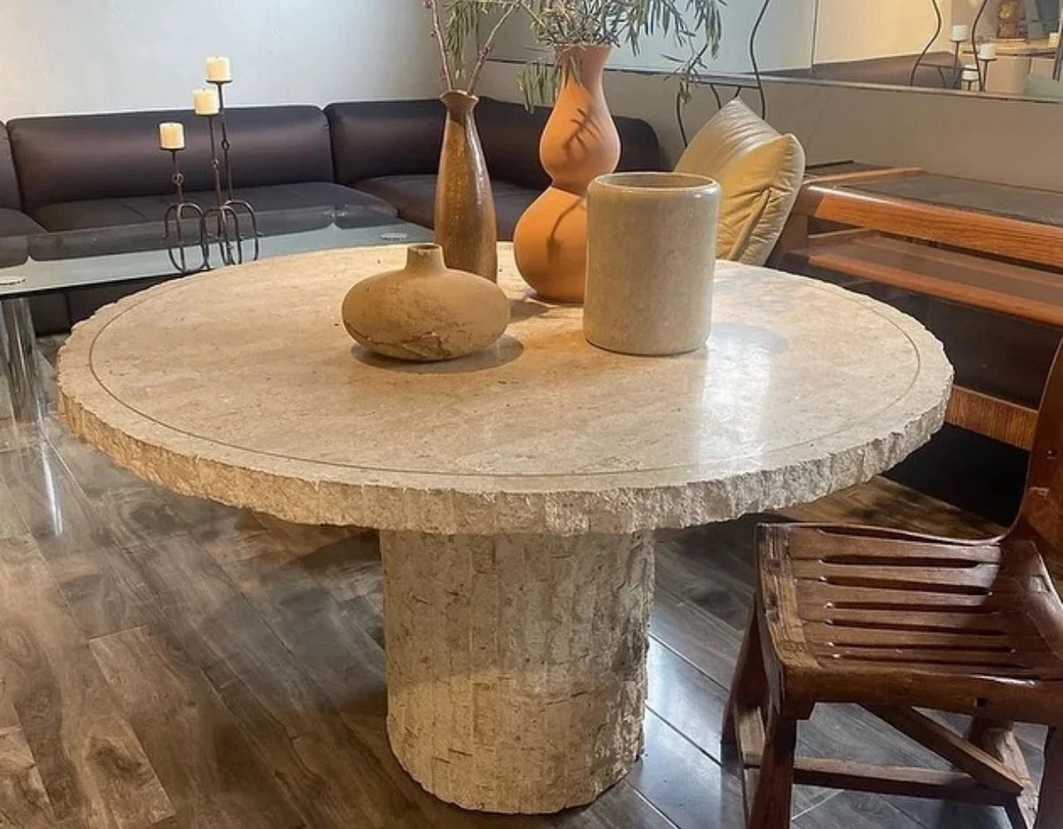 Travertine dining table round deals