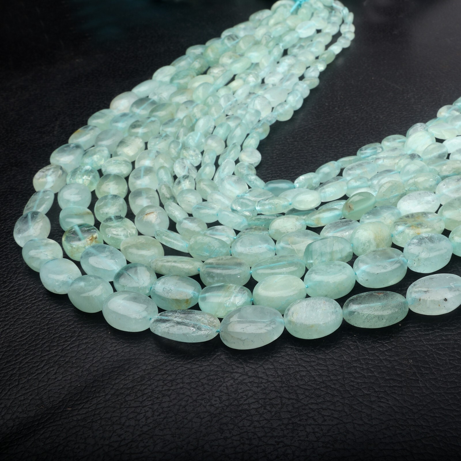 Natural Aquamarine Beads 8 Inch Strand 8-14 MM Beads Smooth Oval Shape Beads