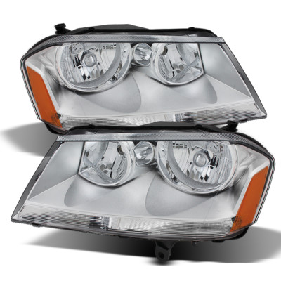 Headlight Assembly Pair For Dodge Avenger 2008-2014 – Black Housing, Clear Lens, Halogen
