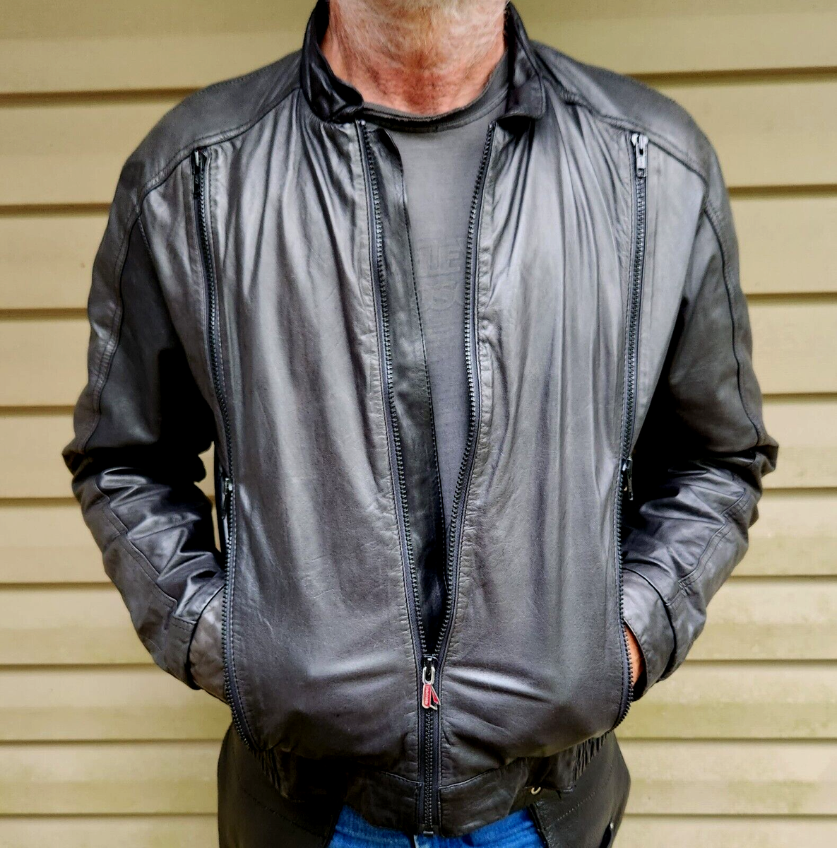 Hein Gericke Echt Leder Mens Motorcycle Biker Jacket Black Leather 