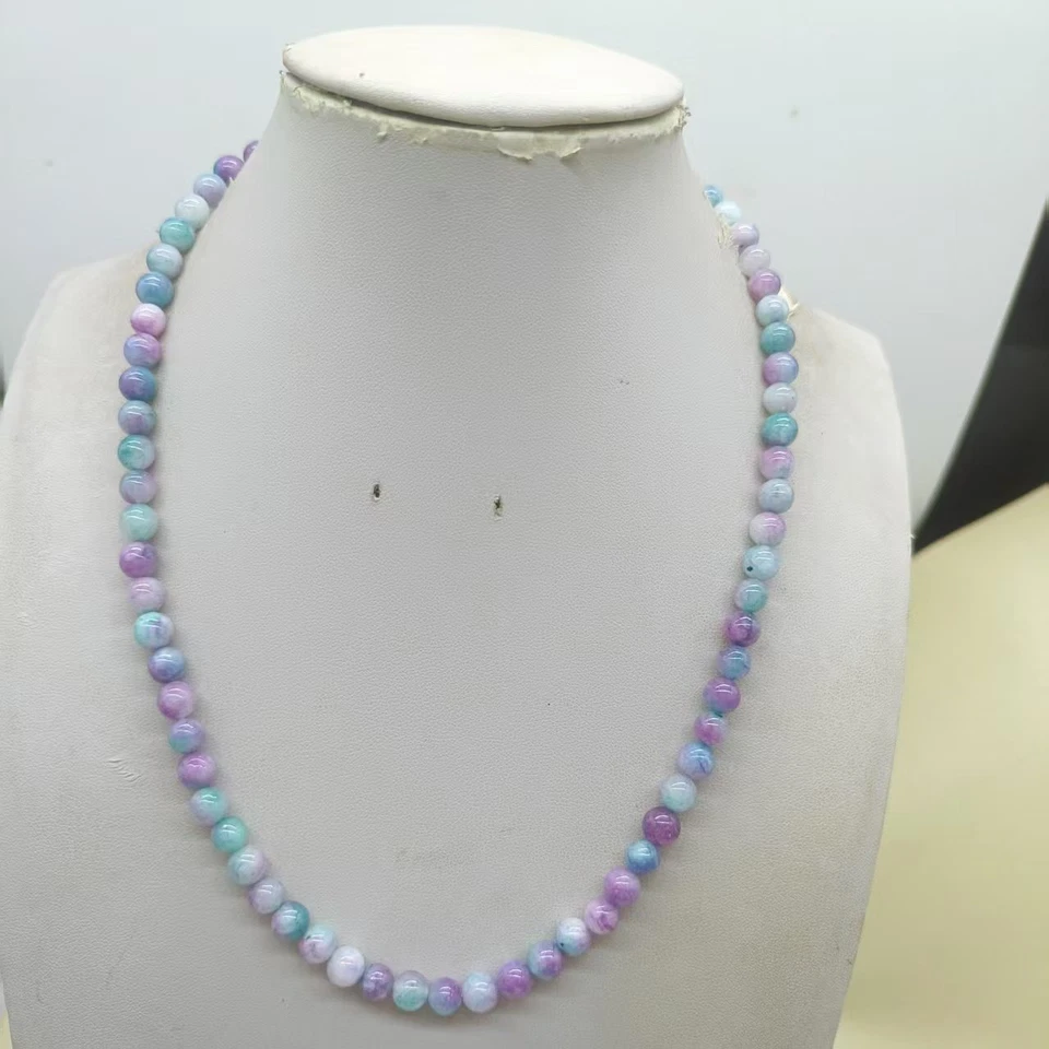Collar 6/8/10mm Multicolor Lavanda Colorido Kuncita Jade Regalo Cumpleaños Niña Foto 4 de 4