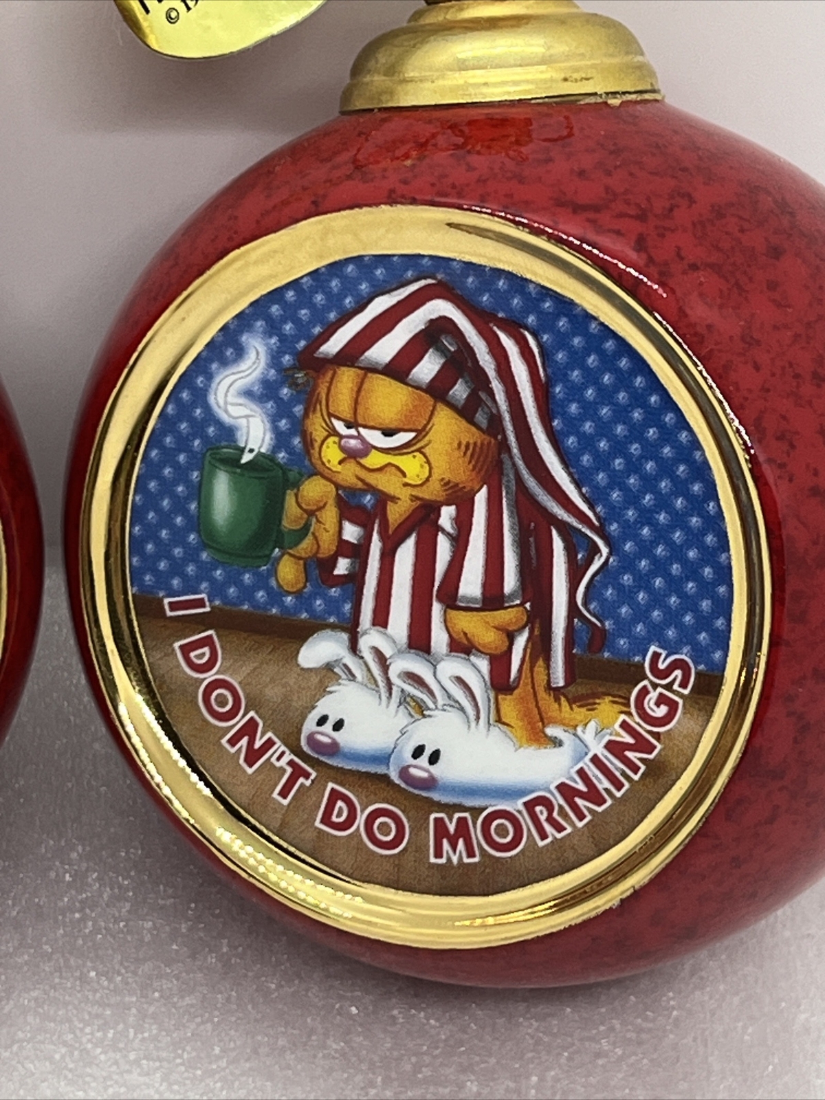 1999 Bradford Exchange Pair Of Garfield Ornaments I Don’t Do Mornings W/tags - Picture 9 of 11