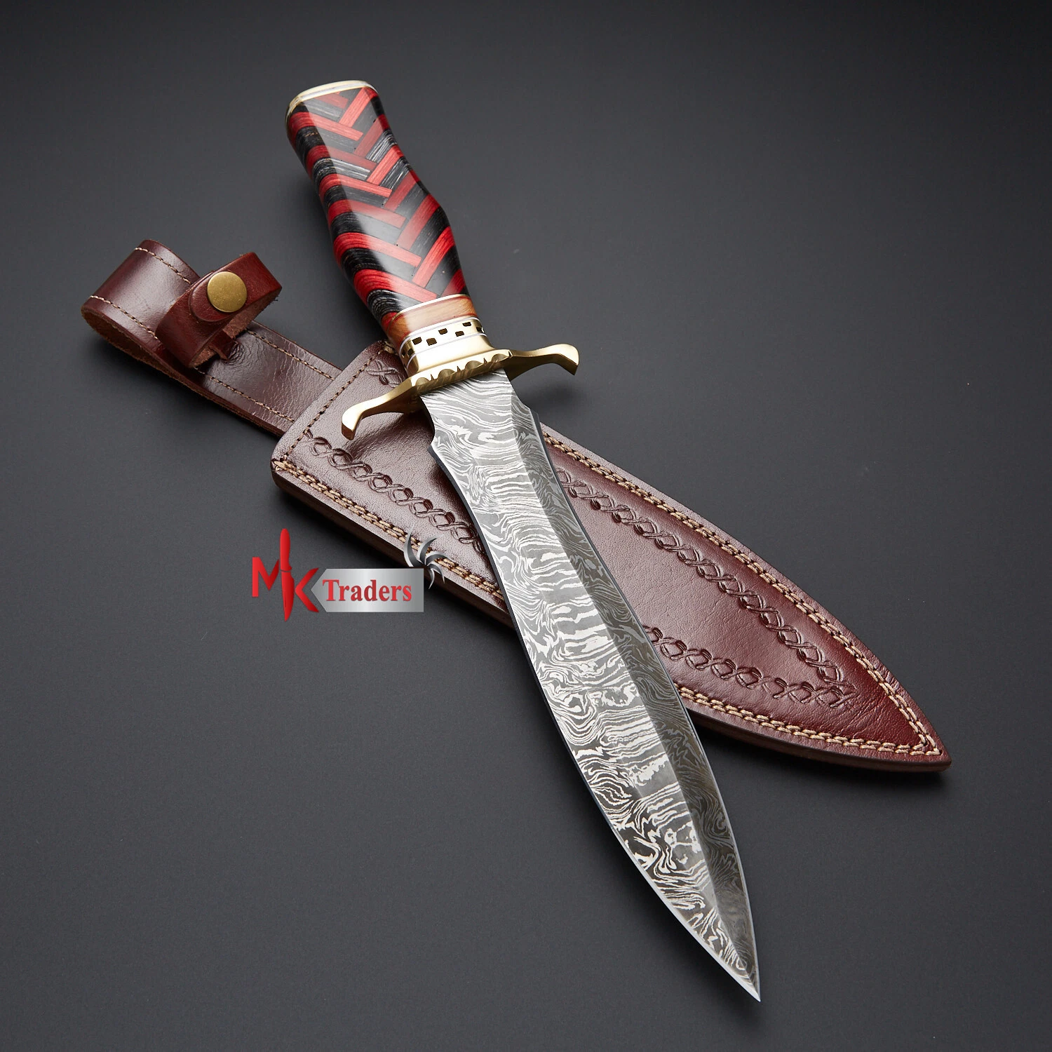 CUSTOM HANDMADE DAMASCUS STEEL DAGGER HUNTING ART KNIFE WITH LEATHER SHEATH