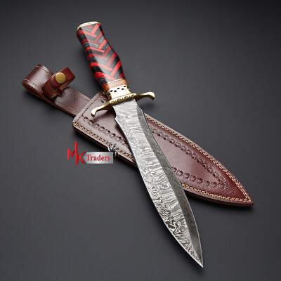 CUSTOM HANDMADE DAMASCUS STEEL DAGGER HUNTING ART KNIFE WITH LEATHER SHEATH