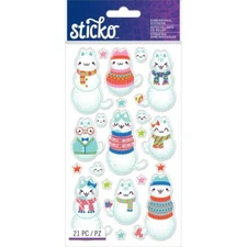 Craft Stickers Sticko Puffy Cat Snowmen Sweaters Glasses Scarves Bows Stars Tale