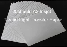 20 Sheets Durable A3 Inkjet Light Transfer Paper Heat Press DIY T-shirts Crafts