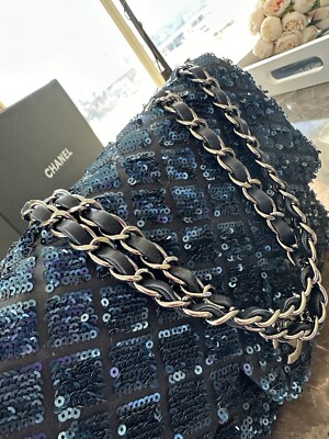 Mint Chanel Large Single Flap Navy Blue Quilted Design W