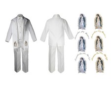 Baby Toddler Boy Christening Baptism Formal White Suit Virgin Maria Stole S-20