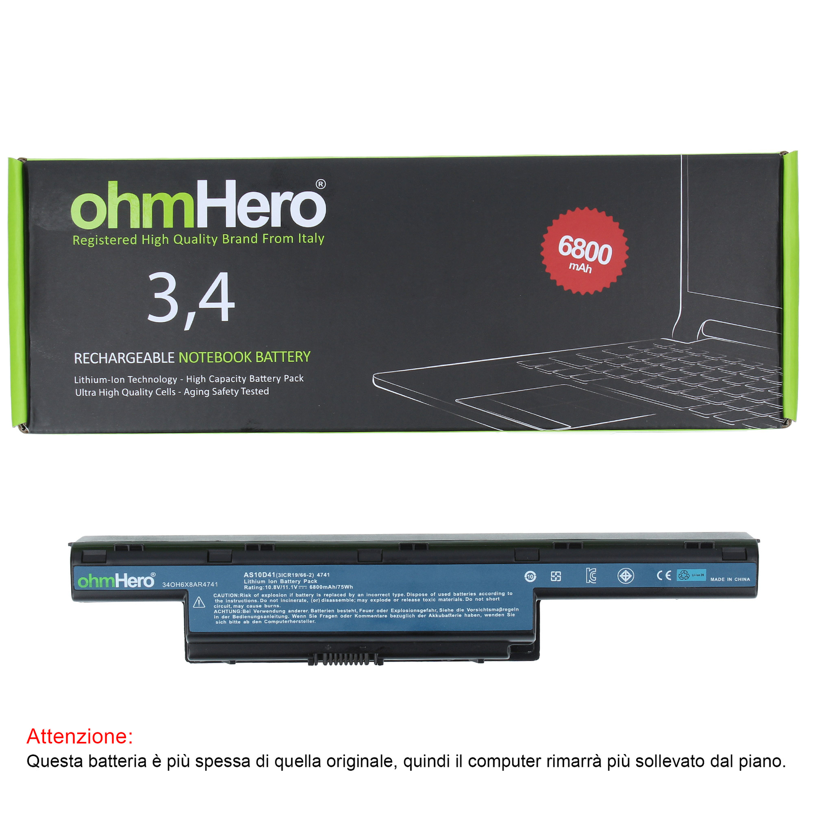 Batteria OhmHero® NERA 6800 mAh REALI per Acer Aspire 4251