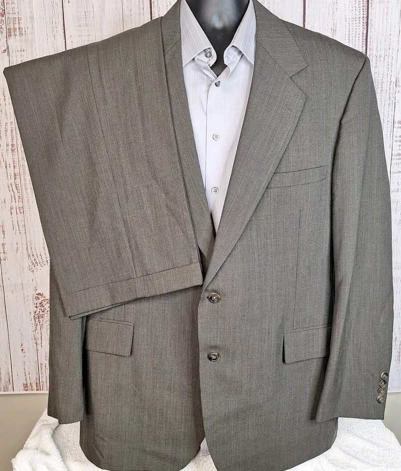 Traje de 2 piezas para hombre Jeffrey Jon Vanderson 46L 38X32 marrón a cuadros lana EE. UU. Foto 2 de 4