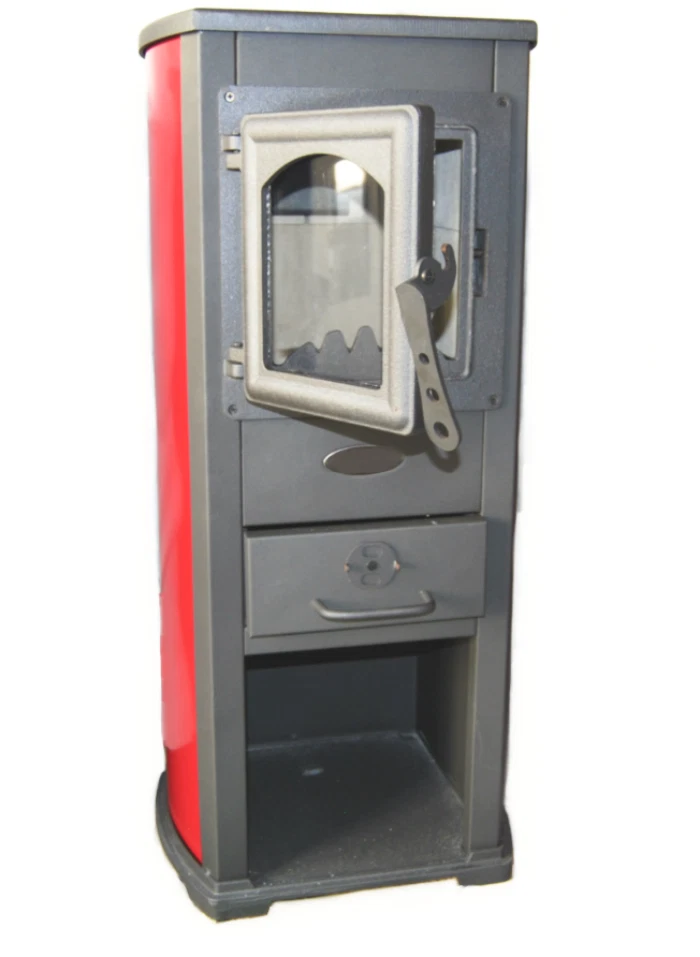 STUFA A LEGNA GHISA VETRO 7 KW CAMINO CON PORTALEGNA cm 39x48x89 ROSSA LUXB 200 - Immagine 2 di 3