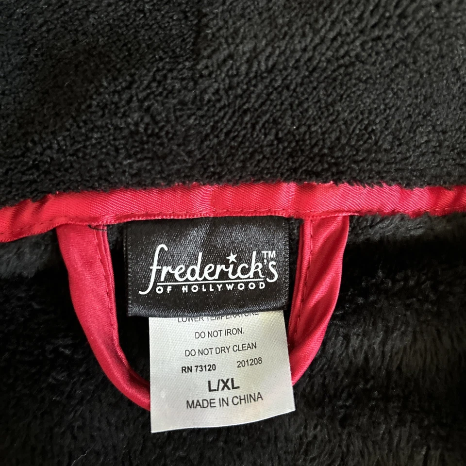 Frederick’s of Hollywood bata polar negra con ribete rojo y cinturón negro para mujer L/XL Foto 3 de 4