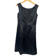 NWT Ann Taylor Loft | 6 Black Beaded Sheath Dress Satin Embellished Cocktail 