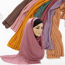 Ladies Female Chiffon Scarves Turban Pleated Crumple Headscarf Shawl Wrap Muslim