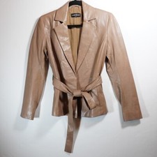 Lamarque Arseni Genuine Lamb Leather Collared Belted Structured Blazer Jacket Xs