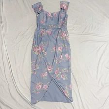 Wayf Gail Floral Tulip Hem Cocktail Dress Sky Blue Floral Women’s M
