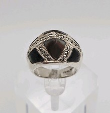 K Sterling Silver Vintage Marcasite  Abalone Pointed Dome Ring Size 7
