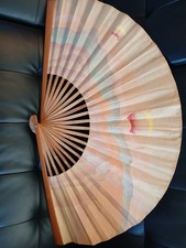 Vintage Bamboo Wall Hanging Large Hand Fan Hand Painted Chinese. See Pictures.