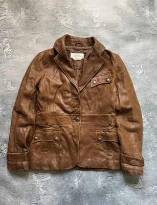 Vintage Max Mara Italy Luxury Brown Leather Jacket Size US10