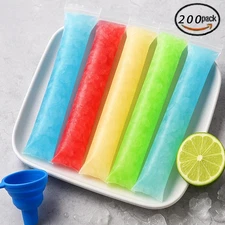 200 Pack Freezer Tubes,Bags to Make Ice Pops, Disposable Ice Popsicle Molds,P...