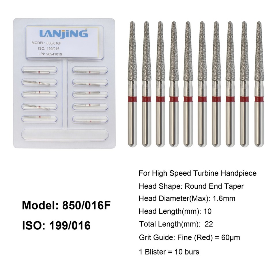 Dental Diamond Burs FG Round End Taper Bur 856 850 Super Coarse Fine ...