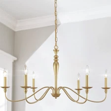 PAPAYA Farmhouse Chandelier 6-Light Gold Industrial Classic Candle Ceiling
