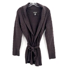 BANANA REPUBLIC Women's M Vintage Brown Cable Knit Wool/Angora Sweater Cardigan