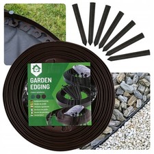 Flexible artificial grass edging, garden edging, lawn edging, brown +fixing pegs